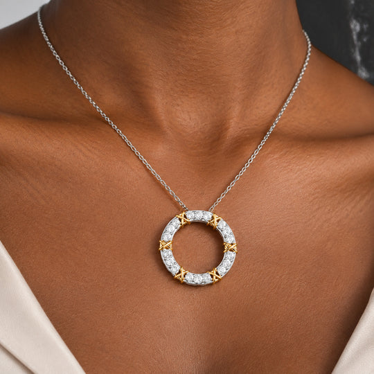 D'Joy Moissanit Anhänger 925 Silber Rhodiniert und 750 Gelbgold Vermeil ca. 1,85 ct.