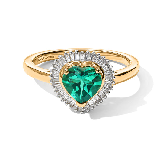 LUXURIANT DIAMOND - AAA Lab Grown Kolumbianischer Smaragd, Lab Grown Diamant Ring 925 Silber 750 Gelbgold vermeil (Größe 17.00) ca. 1,36 ct
