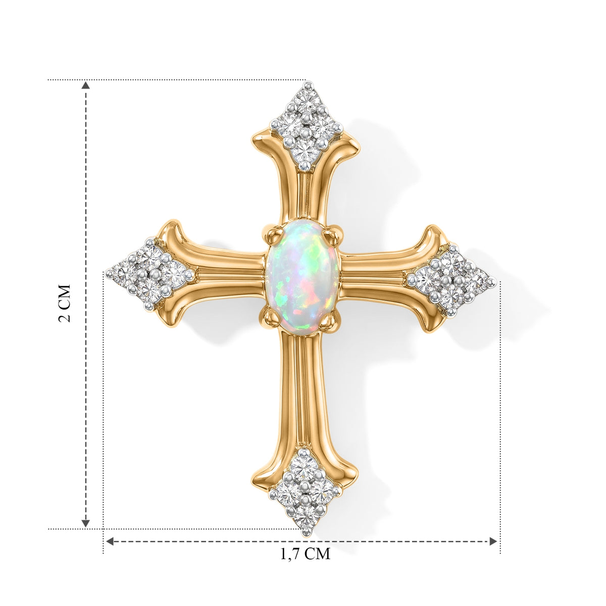 D'Joy AA Natürlicher, äthiopischer Welo Opal, Weißer Zirkon Anhänger 925 Silber 750 Vergoldet (10-15 Werktage Lieferzeit) ca. 0,29 ct.