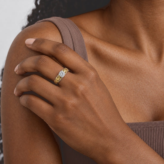 LUXURIANT DIAMOND - Lab Grown Diamant VS-EF Ring 925 Silber Rhodiniert und 750 Gelbgold Vermeil (Größe 17.00) (10-15 Werktage Lieferzeit) ca. 1,01 ct