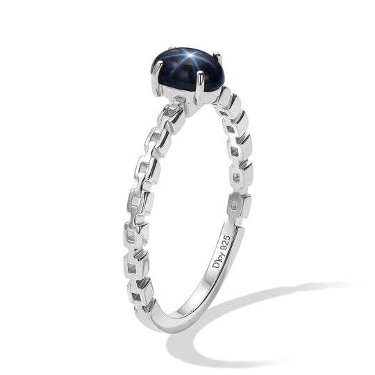 Stern blauer Saphir (Diffundierter) Ring 925 Silber Platiniert (Größe 17.00) ca. 0.77 ct