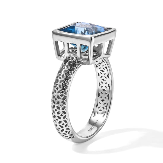 D'Joy Schweizer Blautopas Ring 925 Silber Platiniert (Größe 19.00) ca. 3,61 ct