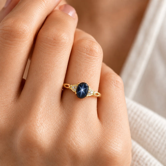 EVER TRUE Diffundierter Stern blauer Saphir, Weißer Zirkon Ring Reine Bronze (Größe 20.00) ca. 2,26 ct