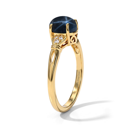 EVER TRUE Diffundierter Stern blauer Saphir, Weißer Zirkon Ring Reine Bronze (Größe 20.00) ca. 2,26 ct