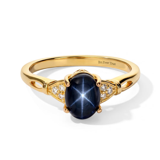 EVER TRUE Diffundierter Stern blauer Saphir, Weißer Zirkon Ring Reine Bronze (Größe 20.00) ca. 2,26 ct