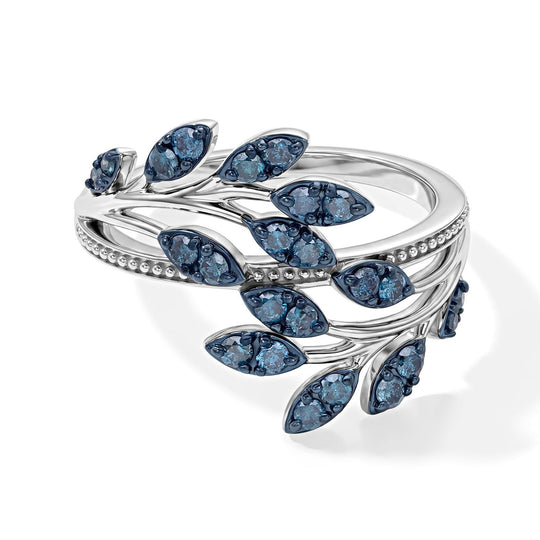D'Joy Blauer Diamant (IR) Ring 925 Silber Rhodiniert (Größe 19.00)  ca. 0.49 ct