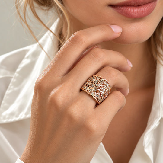 D'Joy Natürlicher Champagner Diamant Ring 925 Silber 750 Roségold vermeil (Größe 17.00) ca. 1,13 ct