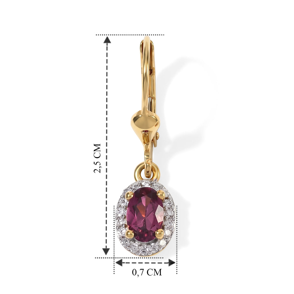D'Joy Natürlicher Rhodolith Granat, Moissanit Ohrringe 925 Silber 750 Vergoldet ca. 1,29 ct.