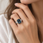 D'Joy AAA London Blau Topas (14x10), Moissanit Ring 925 Silber Rhodiniert (Größe 18.00) (2-6 Werktage Lieferzeit) ca. 9.47 ct