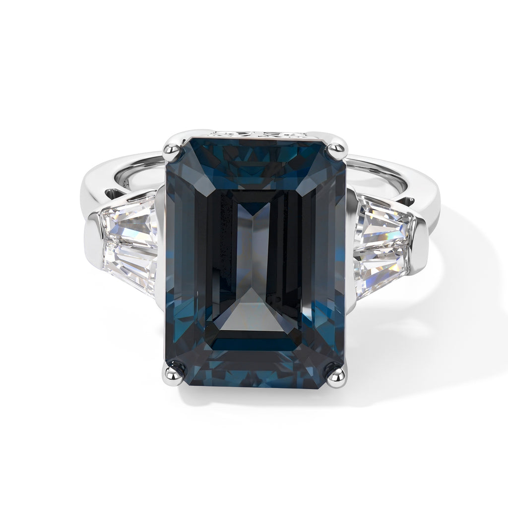 D'Joy AAA London Blau Topas (14x10), Moissanit Ring 925 Silber Rhodiniert (Größe 19.00) (2-6 Werktage Lieferzeit) ca. 9.47 ct