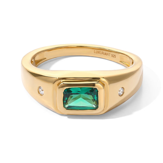 LUXURIANT DIAMOND - AAA Lab Grown Kolumbianischer Smaragd, Lab Grown Diamant Ring 925 Silber 750 Gelbgold vermeil (Größe 19.00) ca. 0,95 ct