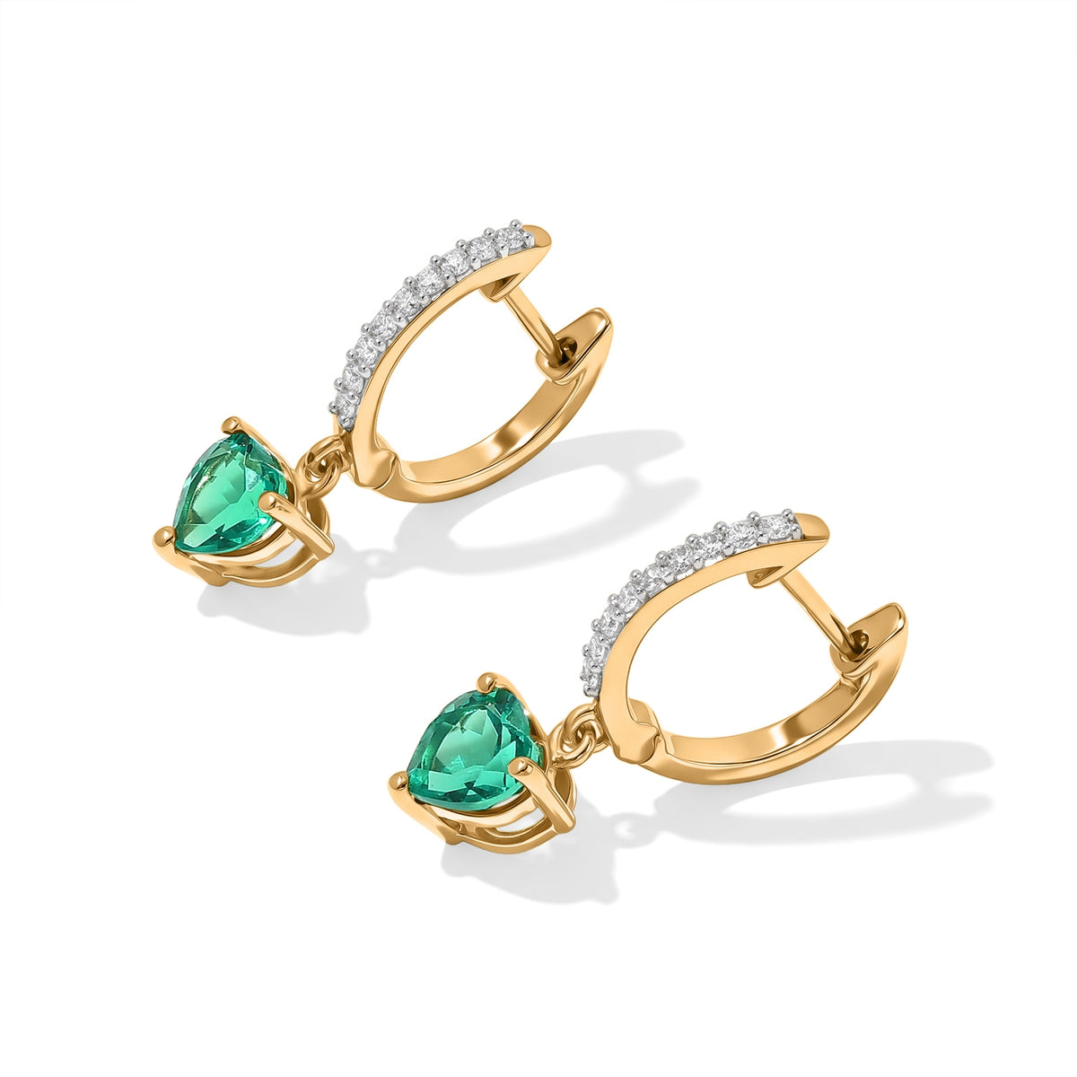 LUXURIANT DIAMOND - AAA Lab Grown Kolumbianischer Smaragd, Lab Grown Diamant Ohrringe 925 Silber 750 Gelbgold vermeil ca. 1,53 ct.