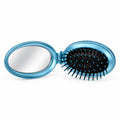 Ovaler Klapp-Taschenspiegel mit integrierter Haarbürste, 8 x 5,5 cm, Blau