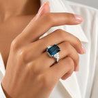D'Joy AAA London Blau Topas, Moissanit Ring 925 Silber Rhodiniert (Größe 20.50)   ca. 9,47 ct