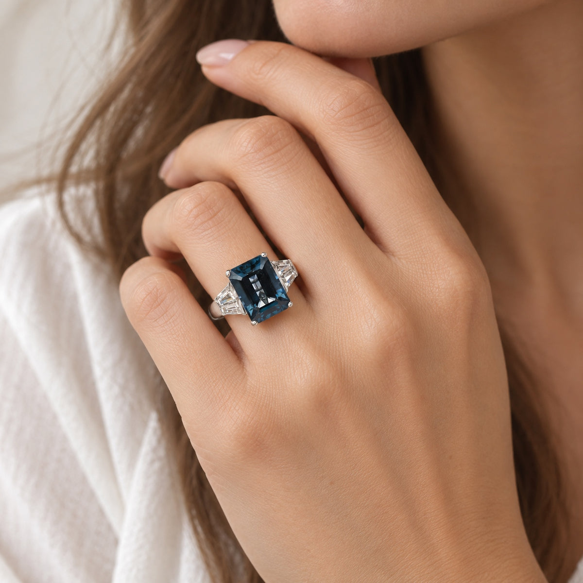 D'Joy AAA London Blau Topas, Moissanit Ring 925 Silber Rhodiniert (Größe 20.50)   ca. 9,47 ct