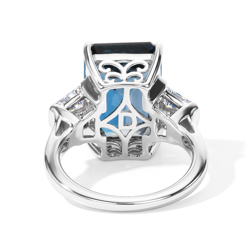 D'Joy AAA London Blau Topas, Moissanit Ring 925 Silber Rhodiniert (Größe 20.50)   ca. 9,47 ct