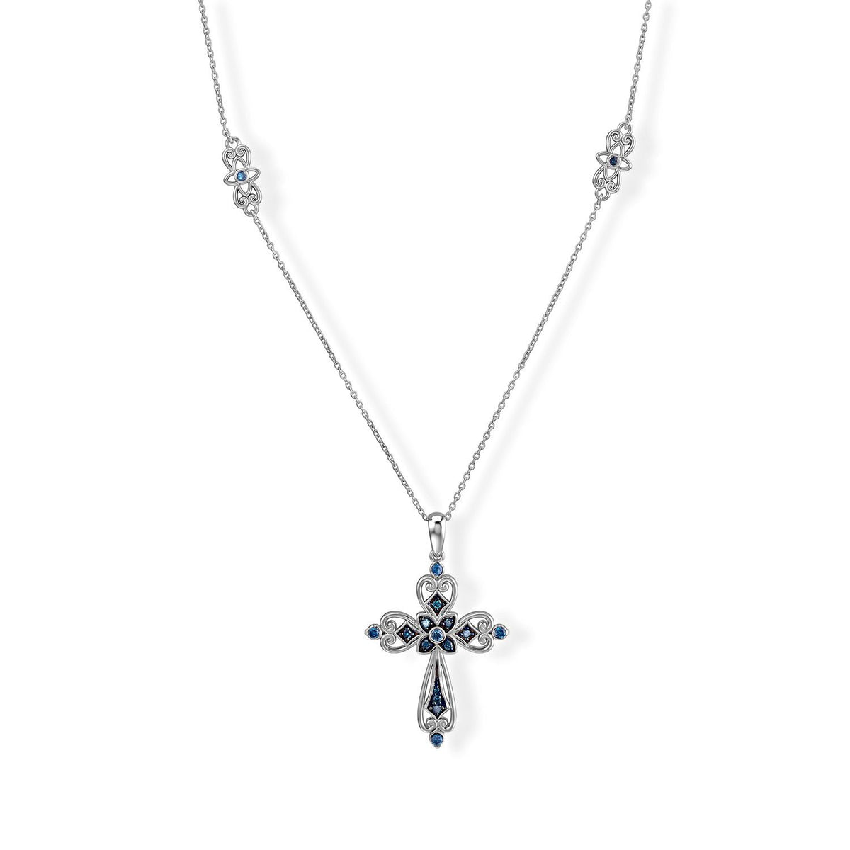D'Joy Blauer Diamant (IR) Halskette   ca. 45 cm+ 5 cm Extender 925 Silber Rhodiniert ca. 0.15 ct
