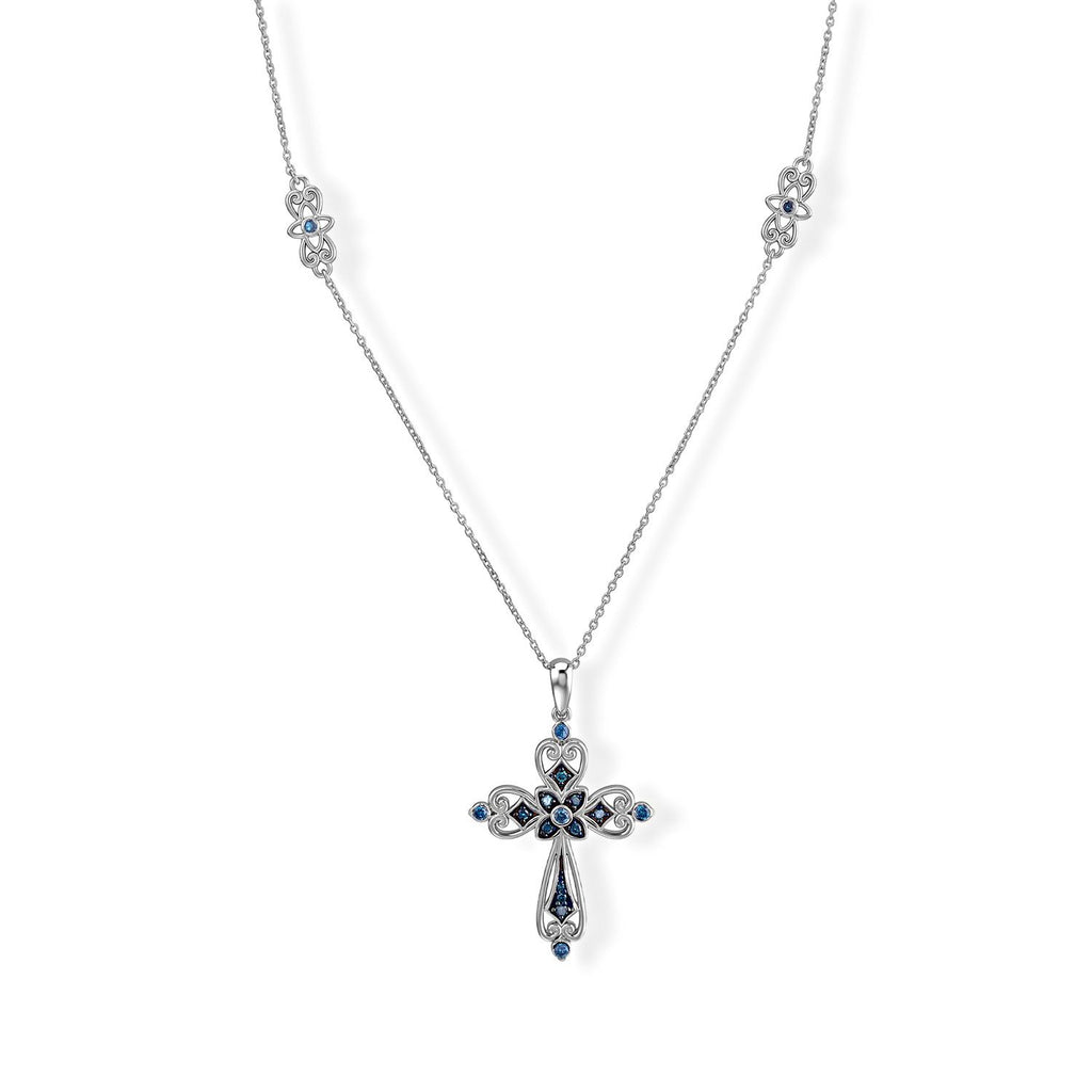 D'Joy Blauer Diamant (IR) Halskette   ca. 45 cm+ 5 cm Extender 925 Silber Rhodiniert ca. 0.15 ct