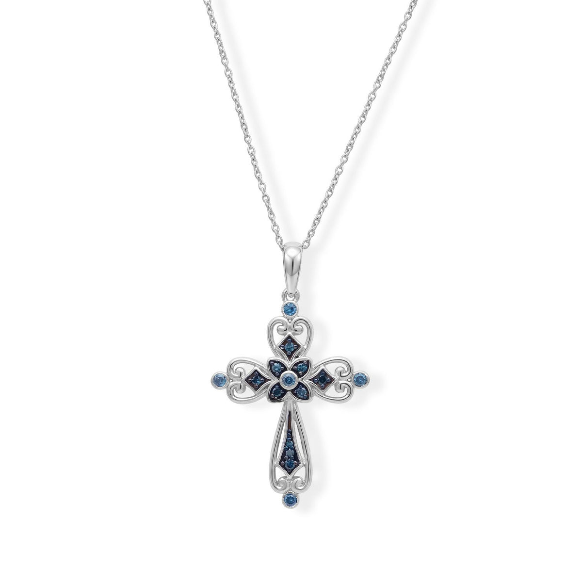 D'Joy Blauer Diamant (IR) Halskette   ca. 45 cm+ 5 cm Extender 925 Silber Rhodiniert ca. 0.15 ct