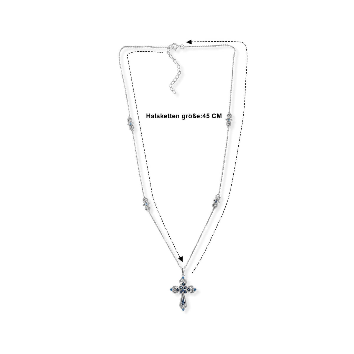 D'Joy Blauer Diamant (IR) Halskette   ca. 45 cm+ 5 cm Extender 925 Silber Rhodiniert ca. 0.15 ct