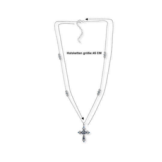 D'Joy Blauer Diamant (IR) Halskette   ca. 45 cm+ 5 cm Extender 925 Silber Rhodiniert ca. 0.15 ct