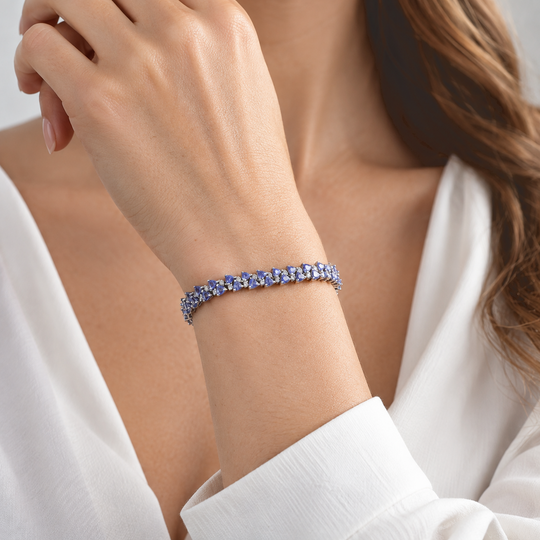 D'Joy Tansanit, Moissanit Armband ca. 20 cm 925 Silber Rhodiniert ca. 11,09 ct.
