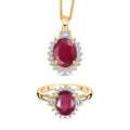 D'Joy afrikanischer Rubin, weißer Topas und Zirkon Ring und Anhänger mit 50cm Kette