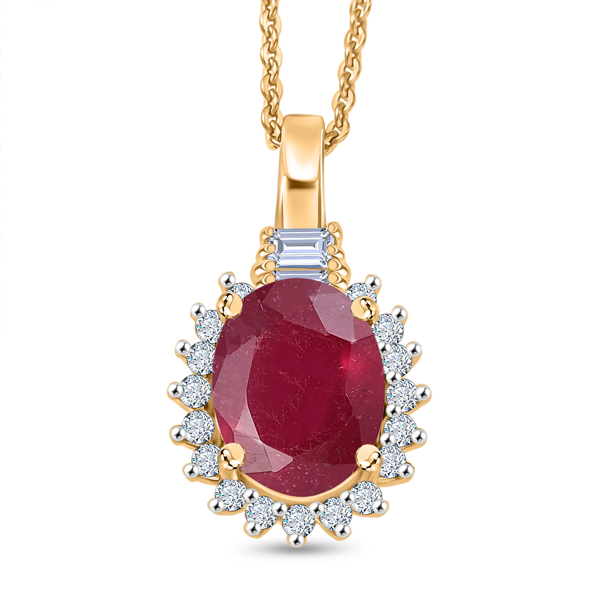 D'Joy afrikanischer Rubin, weißer Topas und Zirkon Ring und Anhänger mit 50cm Kette