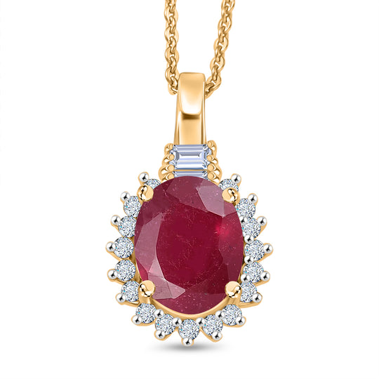 D'Joy afrikanischer Rubin, weißer Topas und Zirkon Ring und Anhänger mit 50cm Kette