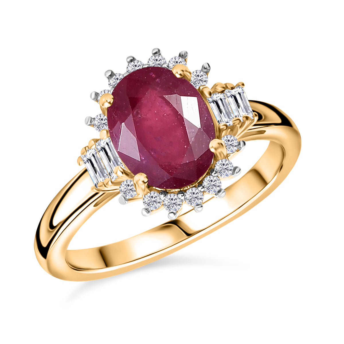 D'Joy afrikanischer Rubin, weißer Topas und Zirkon Ring und Anhänger mit 50cm Kette