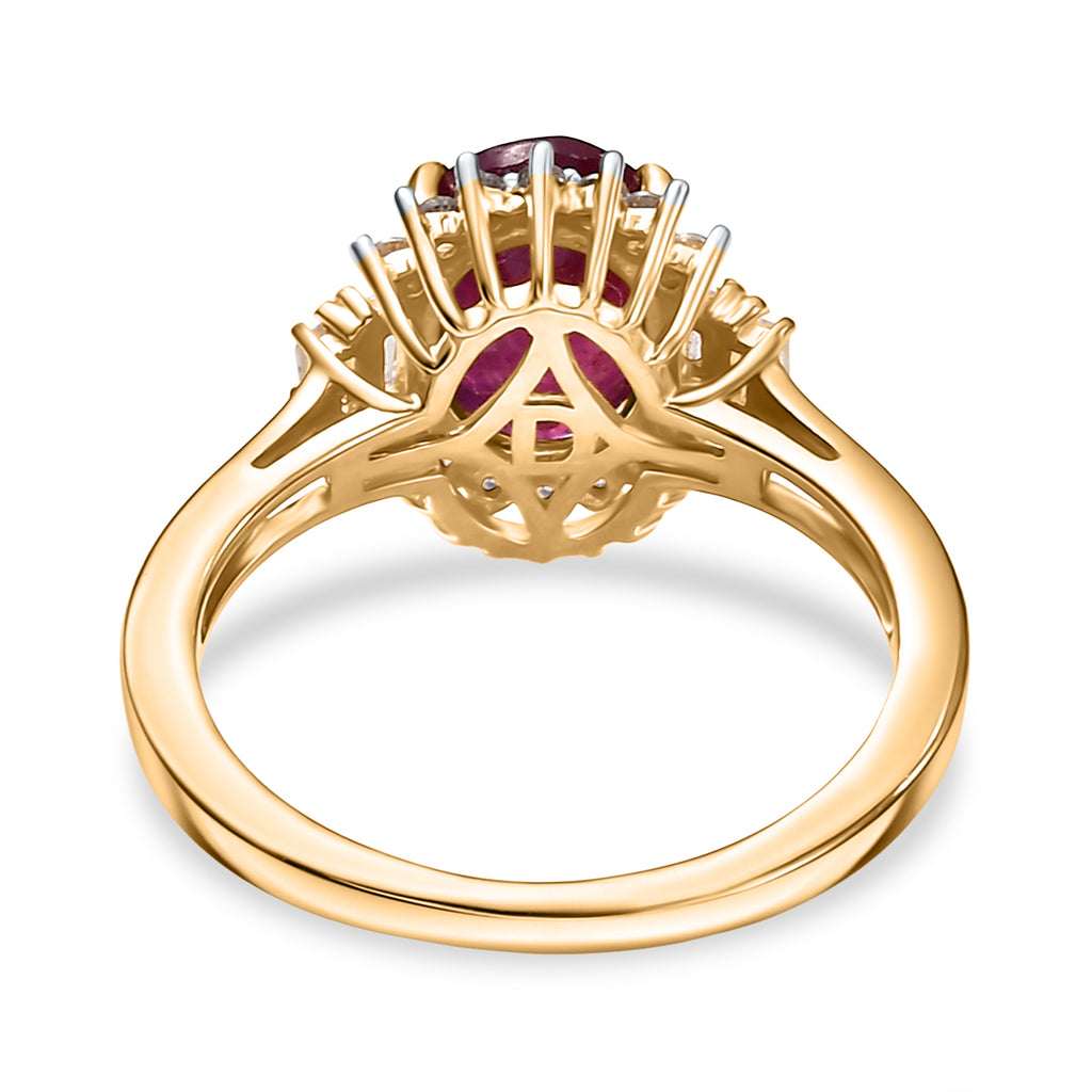 D'Joy afrikanischer Rubin, weißer Topas und Zirkon Ring und Anhänger mit 50cm Kette