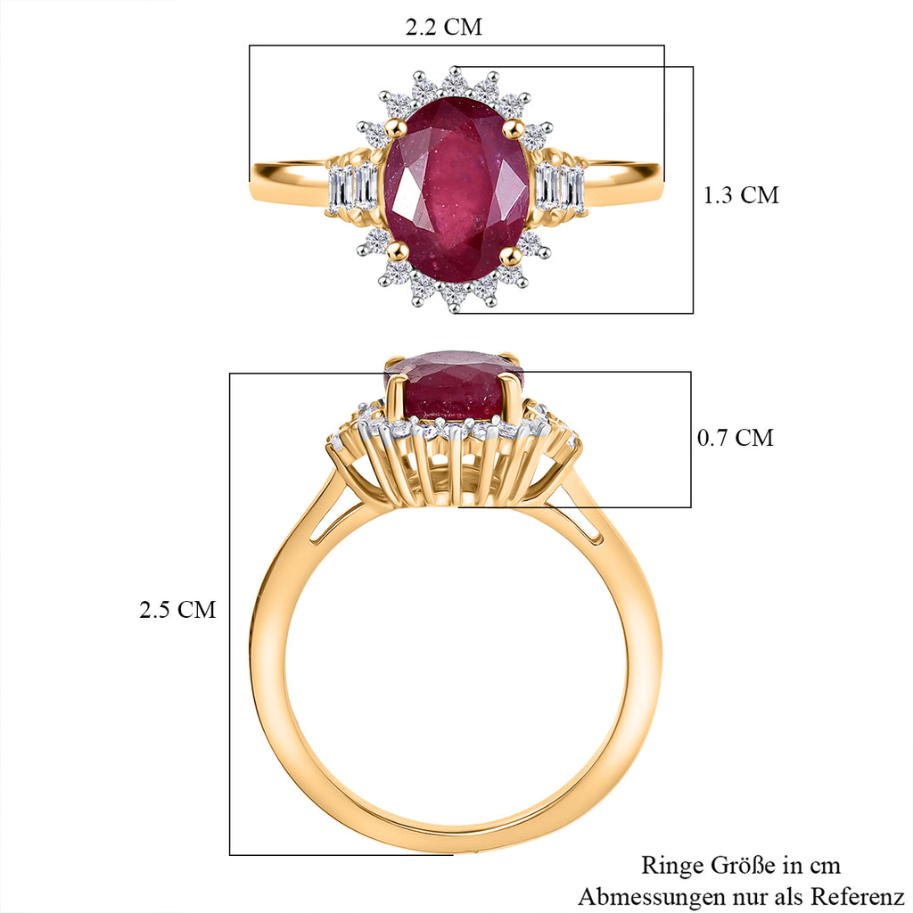 D'Joy afrikanischer Rubin, weißer Topas und Zirkon Ring und Anhänger mit 50cm Kette