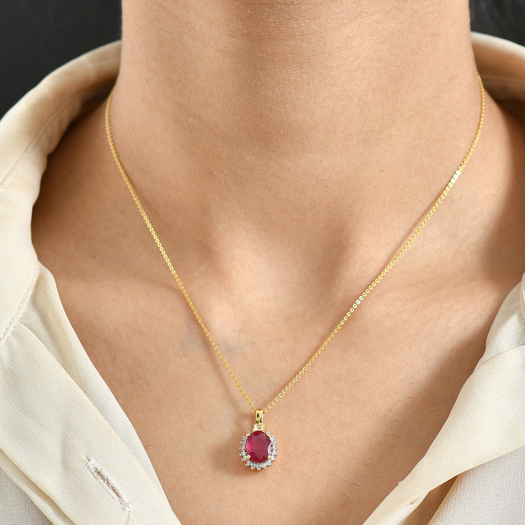 D'Joy afrikanischer Rubin, weißer Topas und Zirkon Ring und Anhänger mit 50cm Kette