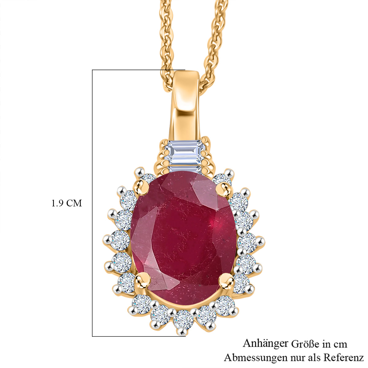 D'Joy afrikanischer Rubin, weißer Topas und Zirkon Ring und Anhänger mit 50cm Kette