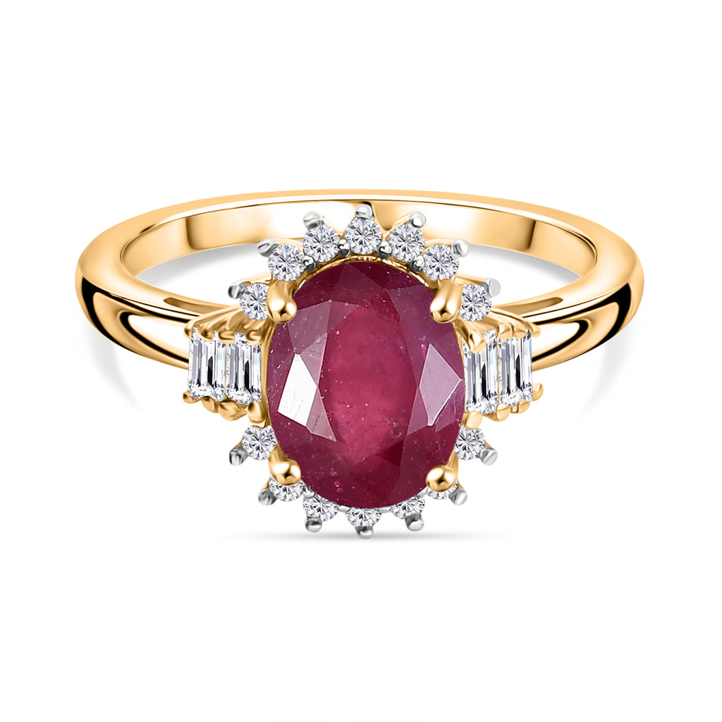 D'Joy afrikanischer Rubin, weißer Topas und Zirkon Ring und Anhänger mit 50cm Kette