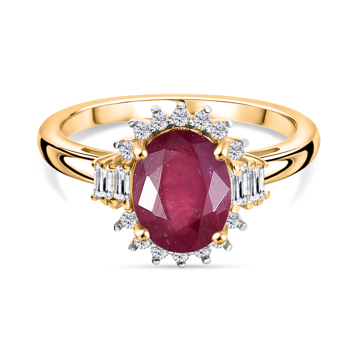 D'Joy afrikanischer Rubin, weißer Topas und Zirkon Ring und Anhänger mit 50cm Kette
