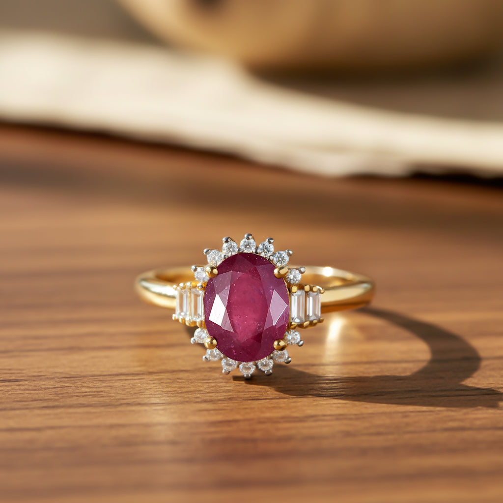 D'Joy afrikanischer Rubin, weißer Topas und Zirkon Ring und Anhänger mit 50cm Kette