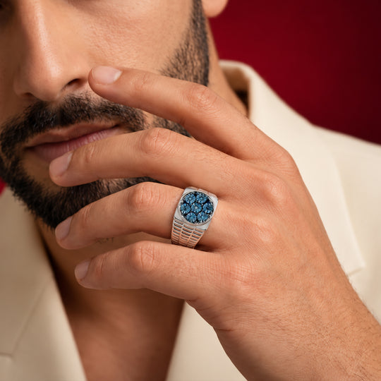 D'Joy Blauer Diamant (IR) Ring 925 Silber Rhodiniert (Größe 17.00) ca. 0,03 ct