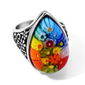 Mehrfarbiges Murano-Stil Glas Ring 316L Edelstahl Schwarz oxidiert (Größe 16.50) 15.00 ct