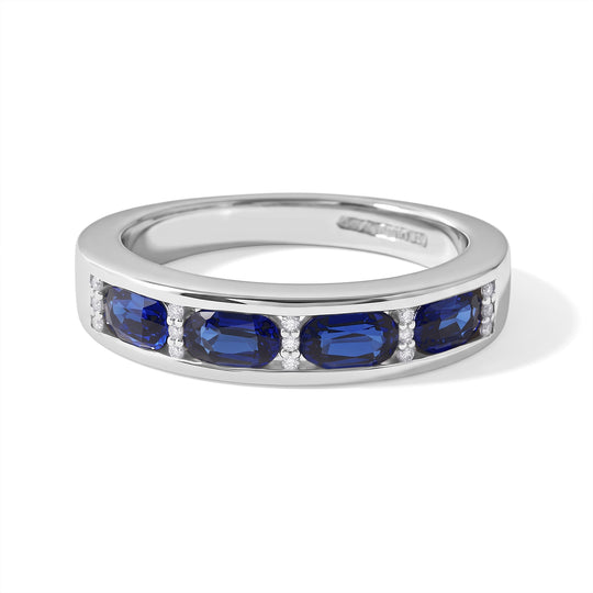 Lab Grown Ceylon-Blau-Saphir, Moissanit Ring 925 Silber Rhodiniert (Größe 20.00) ca. 1.66 ct