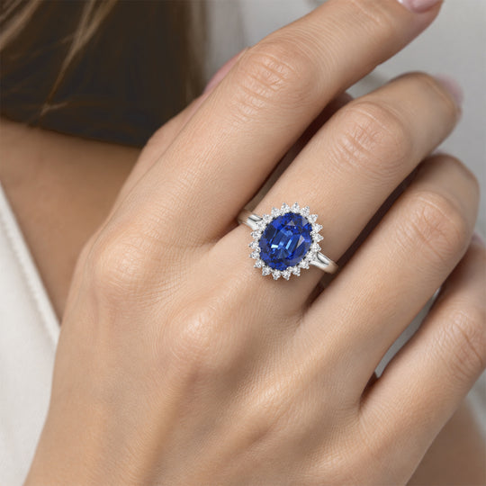 Lab Grown Ceylon-Blau-Saphir, Moissanit Ring 925 Silber Rhodiniert (Größe 19.00) ca. 4.44 ct