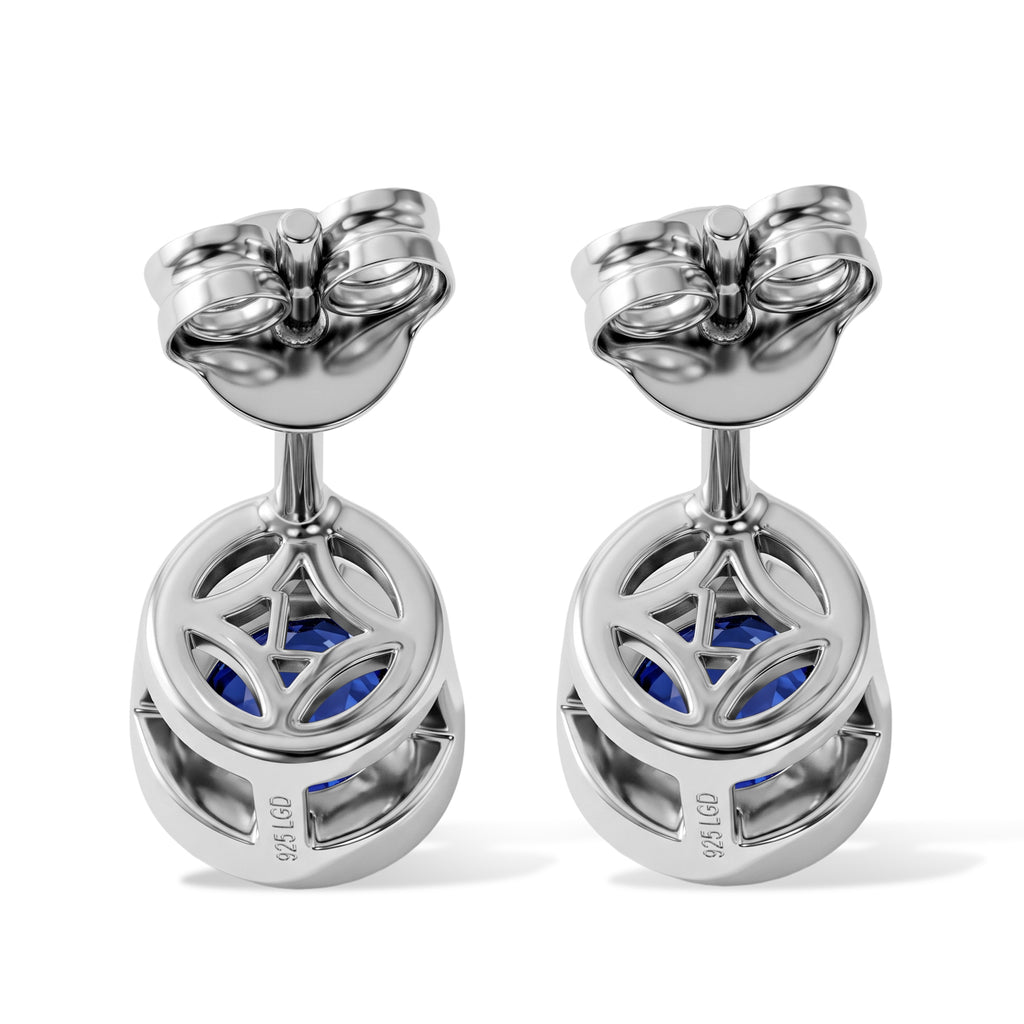 Laborgezüchteter Ceylon-Blau-Saphir Ohrringe 925 Silber Rhodiniert ca. 1,30 ct.