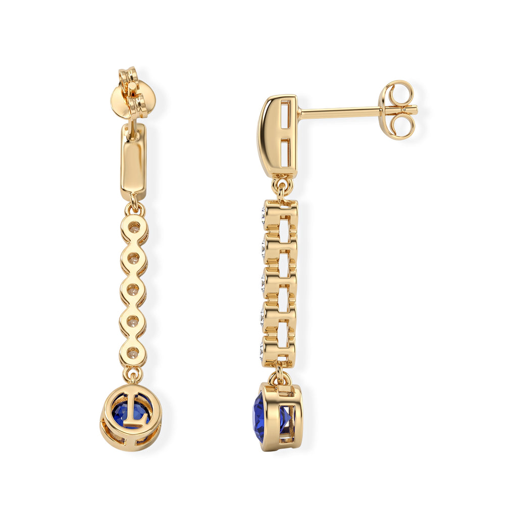 Laborgezüchteter Ceylon-Blau-Saphir, Moissanit Ohrringe 925 Silber 750 Gelbgold vermeil ca. 2,21 ct.