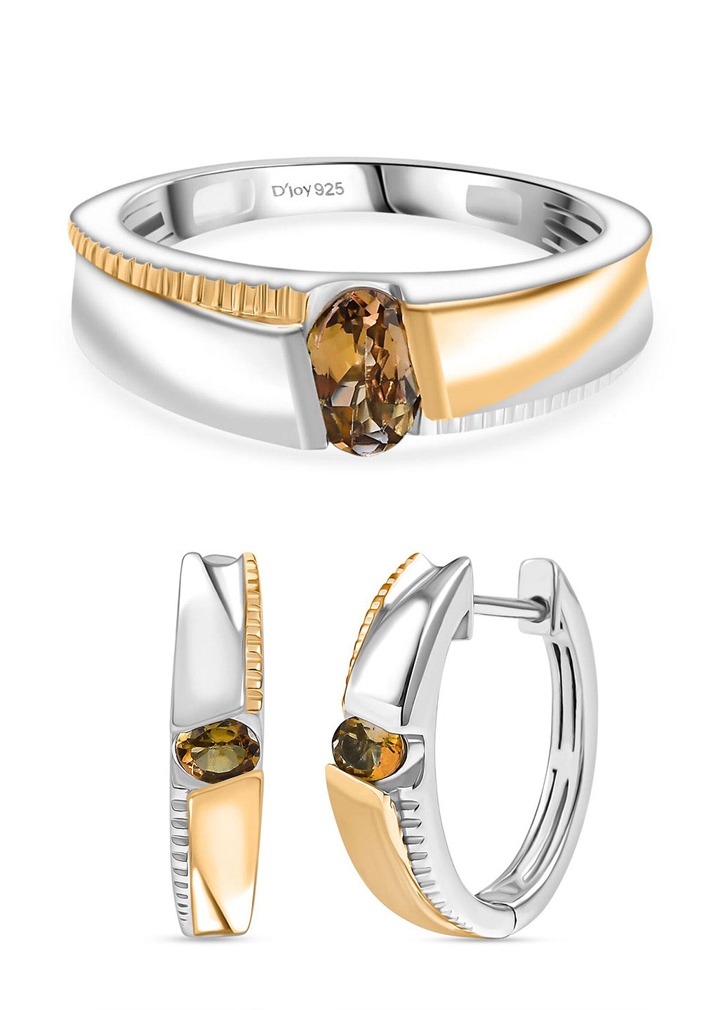 D'Joy zweifarbiger AA goldener Tansanit Ring und Creolen