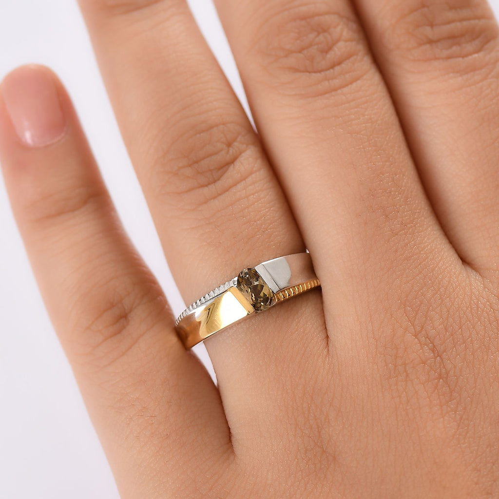 D'Joy zweifarbiger AA goldener Tansanit Ring und Creolen