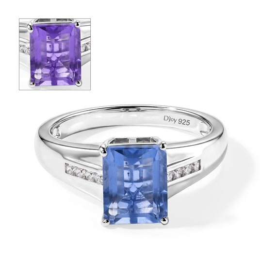 D'Joy Farbwechsel Fluorit, Moissanit Ring 925 Silber Rhodiniert (Größe 18.00)  ca. 3,07 ct