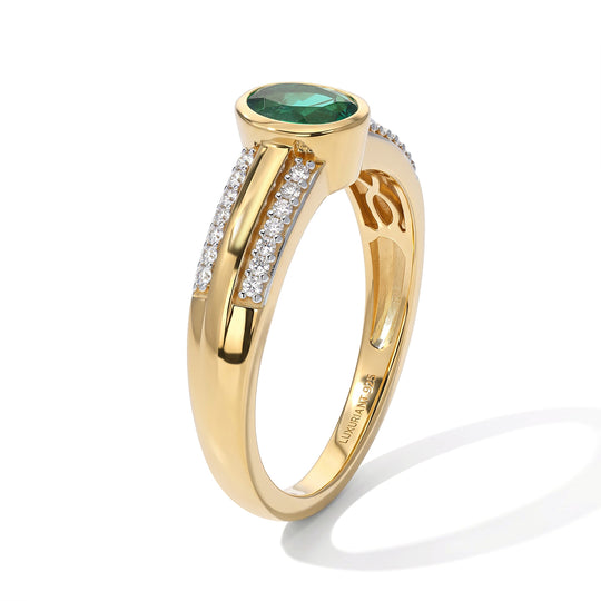 LUXURIANT DIAMOND - AAA Lab Grown Kolumbianischer Smaragd, Lab Grown Diamant Ring 925 Silber 750 Gelbgold vermeil (Größe 17.00) ca. 0,94 ct