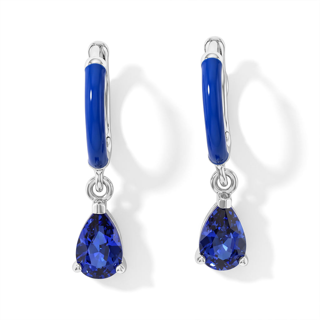 Laborgezüchteter Ceylon-Blau-Saphir Ohrringe 925 Silber Rhodiniert ca. 0,95 ct.