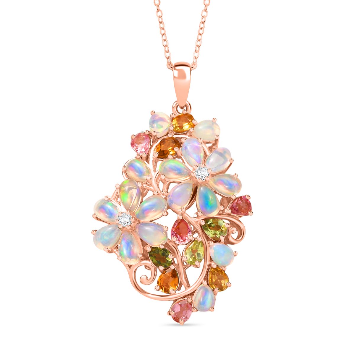 D'Joy äthiopischer Welo Opal Multi-Turmalin und Moissanit Ring und Anhänger mit 50cm Kette