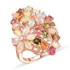 D'Joy äthiopischer Welo Opal Multi-Turmalin und Moissanit Ring und Anhänger mit 50cm Kette